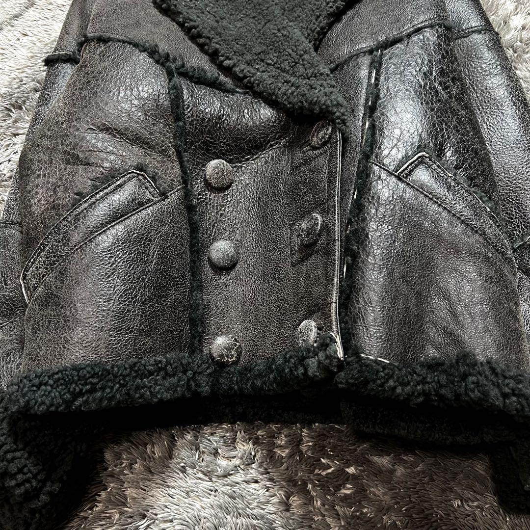リアルムートンジャケット　L相当　グレーブラック系　ドロップショルダー