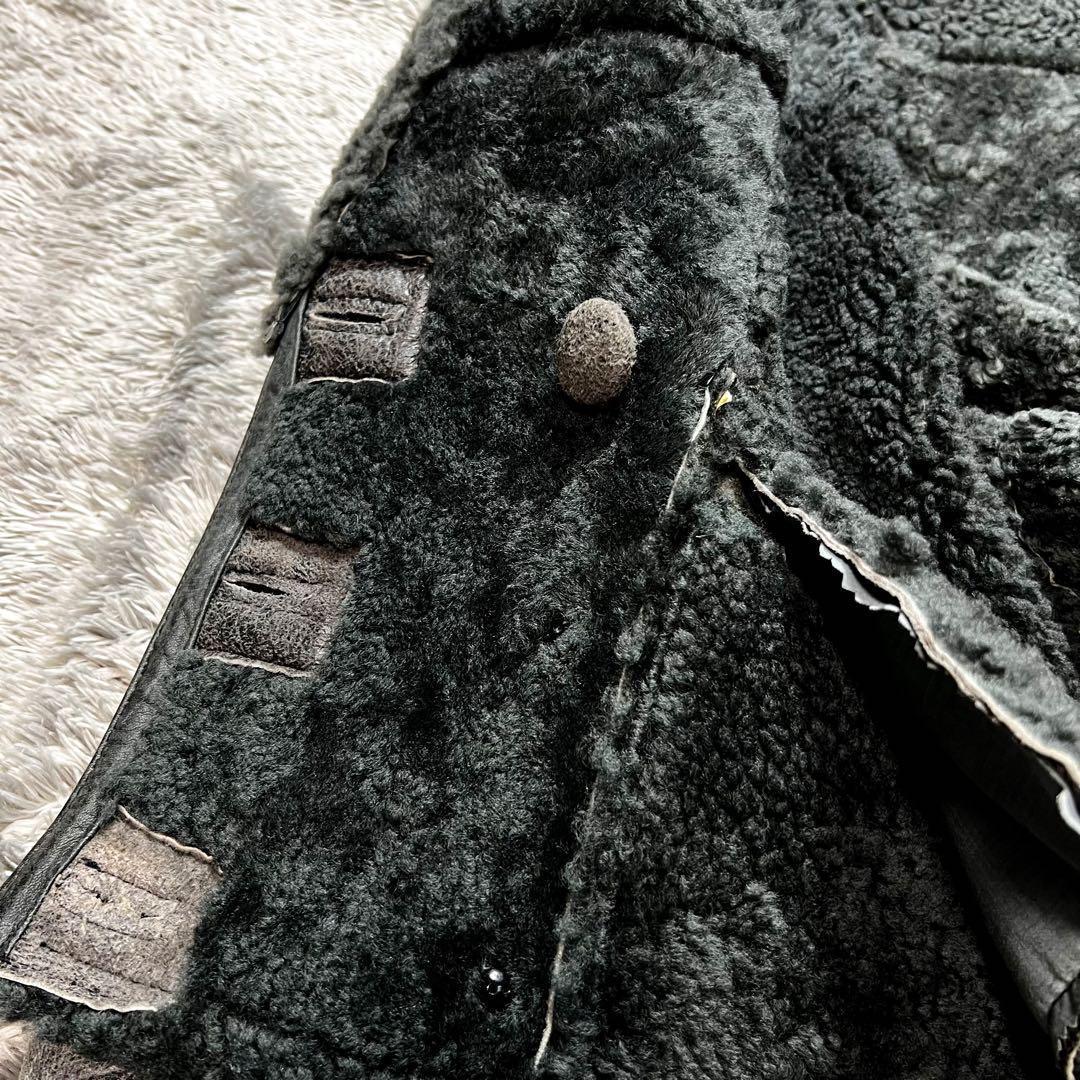 リアルムートンジャケット　L相当　グレーブラック系　ドロップショルダー