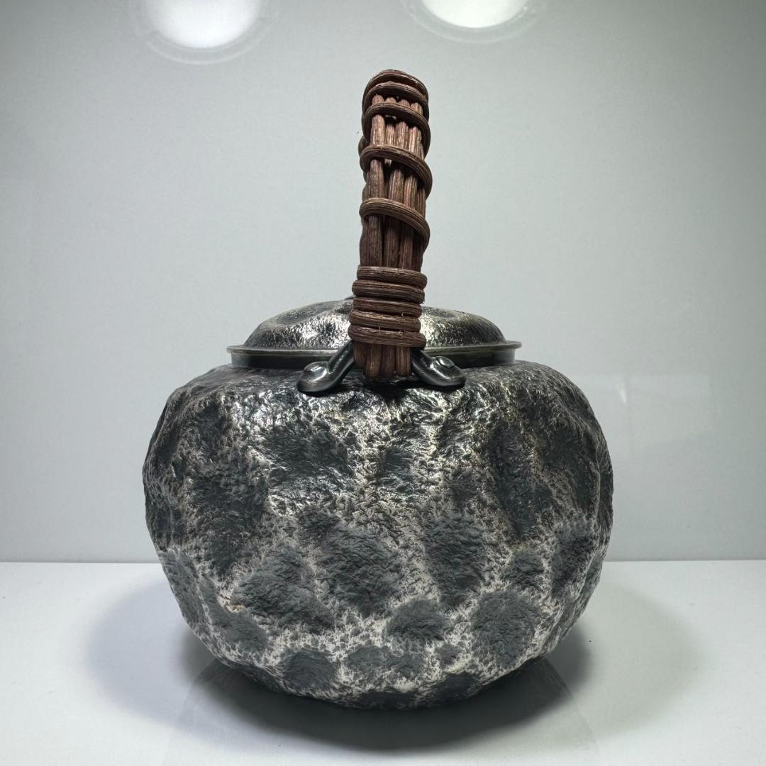 純銀製 一晃斎造 藏拙 貴石摘 藤手 湯沸 古美術品 銀