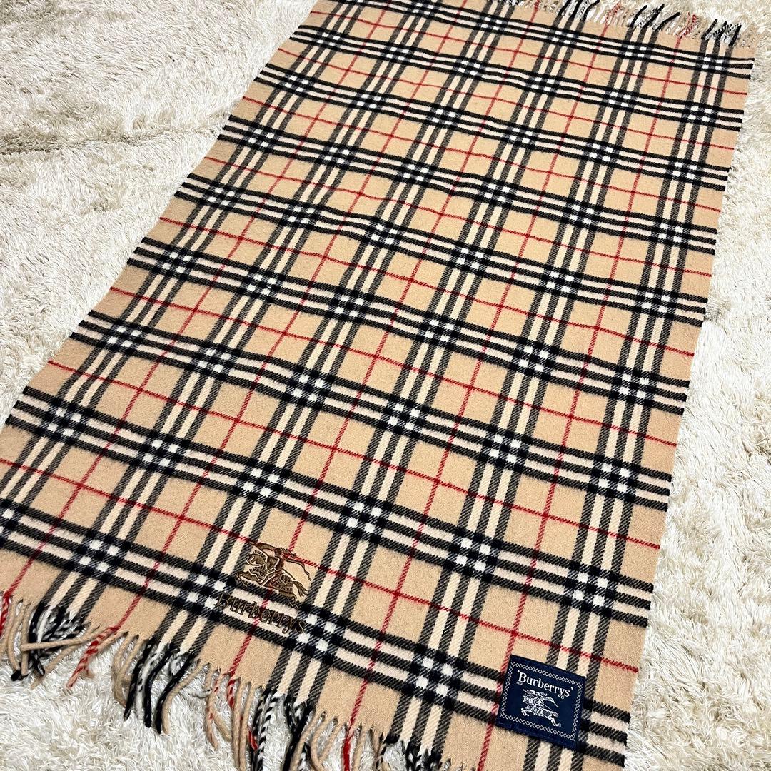 美品】バーバリー ノバチェック 大判 ホースロゴ ウール ストール 膝掛け