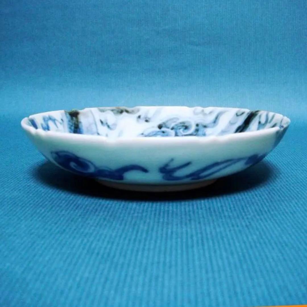 580『染付 雲龍文 皿』変わった銘　/骨董品 古美術 古玩 アンティーク