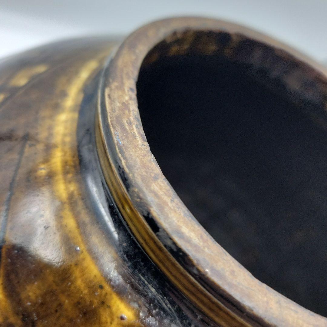 貴重 古美術 朝鮮古陶磁器 李朝 飴釉 面取 壷 時代物