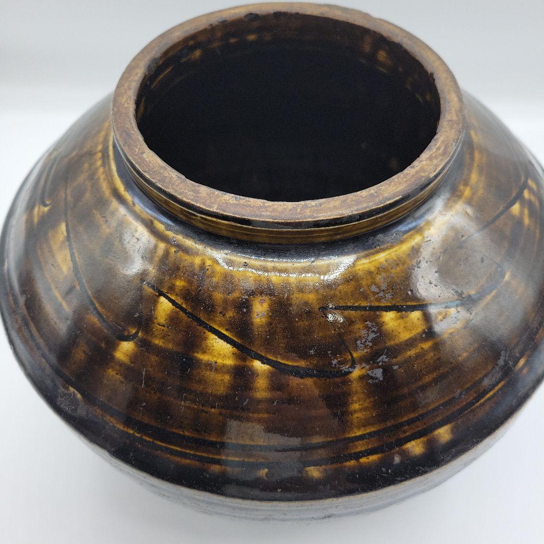 貴重 古美術 朝鮮古陶磁器 李朝 飴釉 面取 壷 時代物