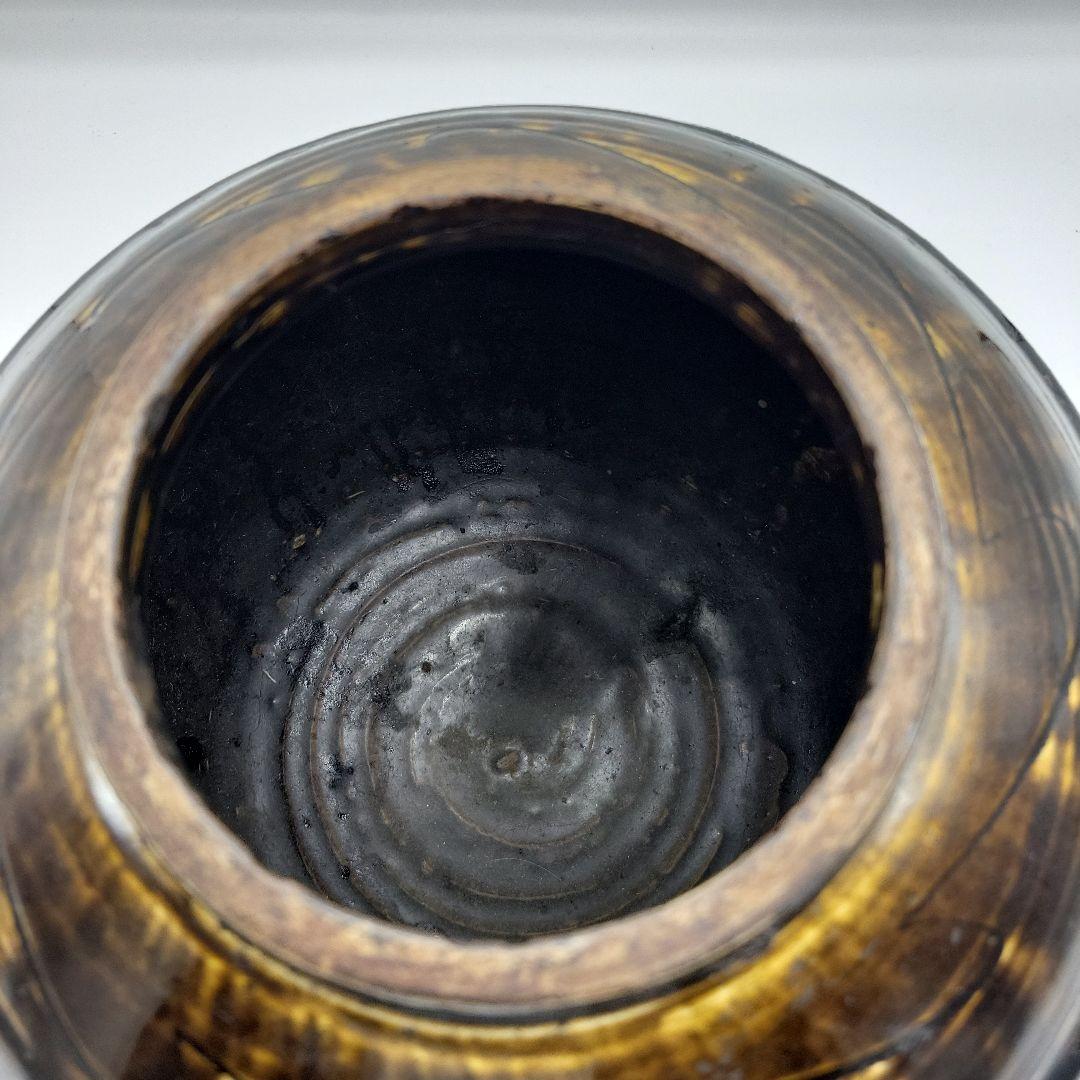 貴重 古美術 朝鮮古陶磁器 李朝 飴釉 面取 壷 時代物