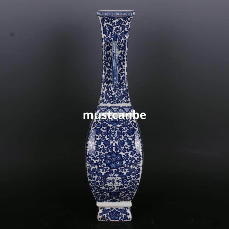 清乾隆青花人物紋四方象嵌器瓶 景徳鎮 陶磁器 装飾品 現代工芸品 美術