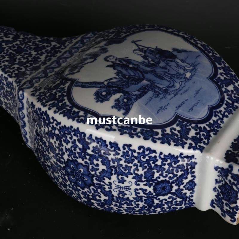 清乾隆青花人物紋四方象嵌器瓶 景徳鎮 陶磁器 装飾品 現代工芸品 美術