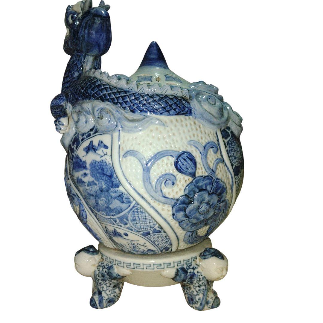 五良大甫呉祥瑞造 龍と山水画染付け香炉