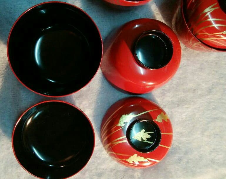 稲穂絵朱塗り吸碗５客