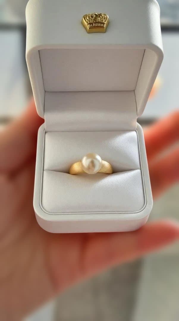 【極美】南洋白蝶真珠 ゴールドパール 10mm リング S925 艶消しデザイン