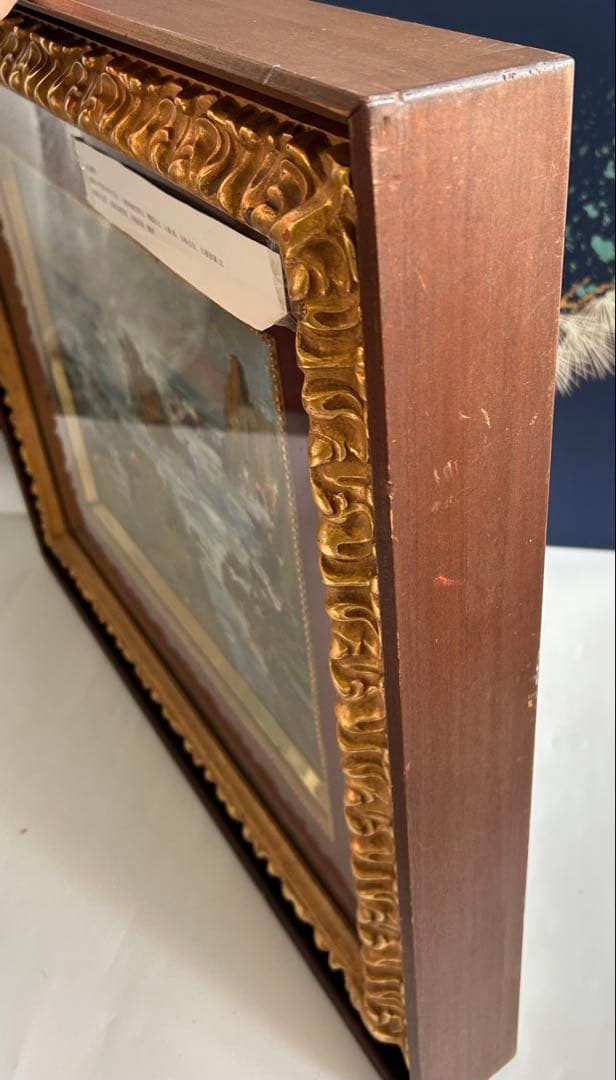 杉浦隆 海の風景 油彩画 金色フレーム 額装 インテリア