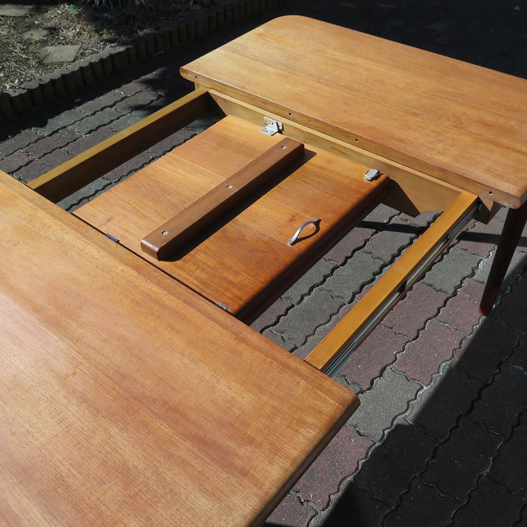 y*1様 北欧 ヴィンテージ チーク無垢天板 エクステンション拡張 ダイニングテ