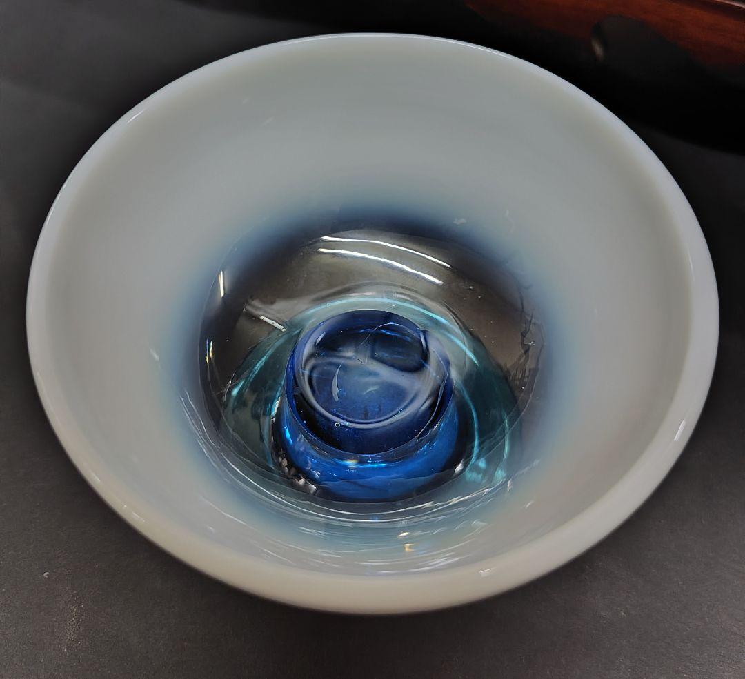 極太脚 完品 青脚 乳白暈し 氷コップ ブルーステム ウランガラス 太