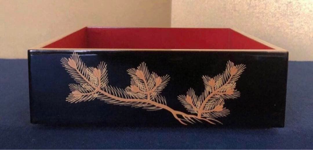 《レ》黒内朱 蒔絵付 五段重 替蓋付 木製漆器 木箱　251016い3