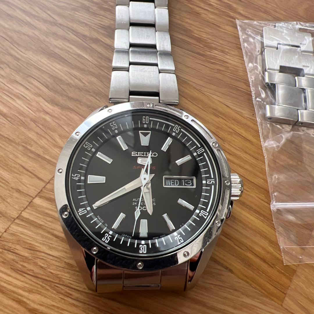 【オーバーホール済】セイコー 自動巻き 腕時計 黒文字盤 ステンレス