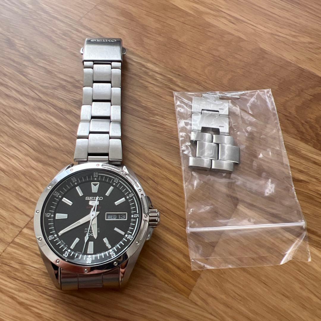 【オーバーホール済】セイコー 自動巻き 腕時計 黒文字盤 ステンレス