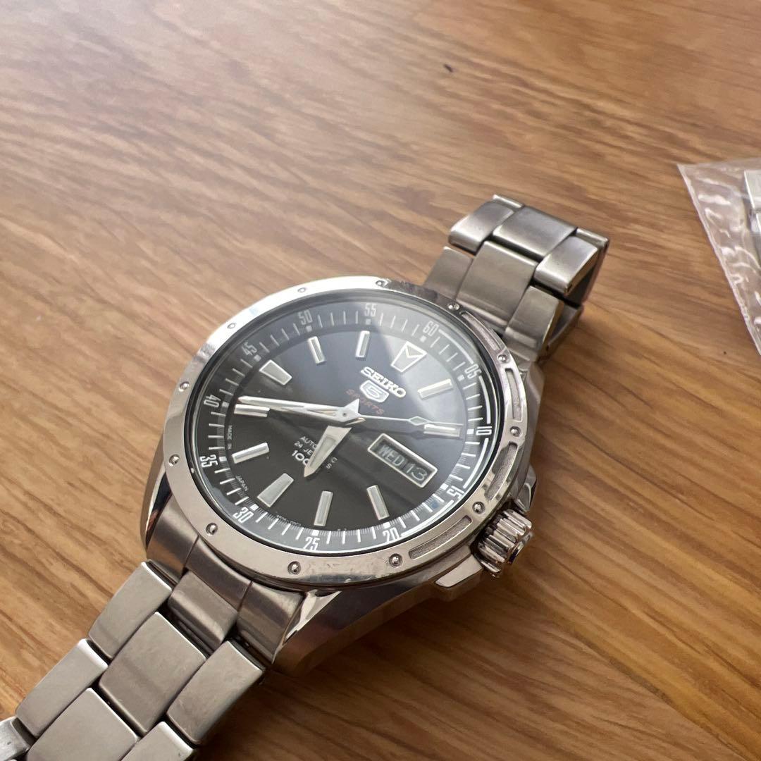 【オーバーホール済】セイコー 自動巻き 腕時計 黒文字盤 ステンレス