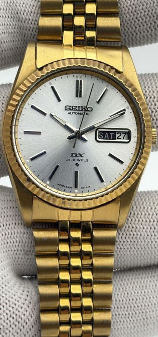 ね*様 セイコー自動巻きメンズ腕時計 6309 ホワイト文字盤 動作品フルーテッ