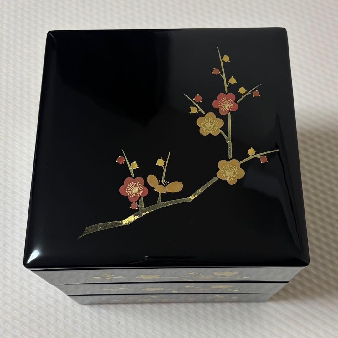 木製漆器 3段重箱 焼金 蒔絵 枝梅 6.5寸 会津ぬ里