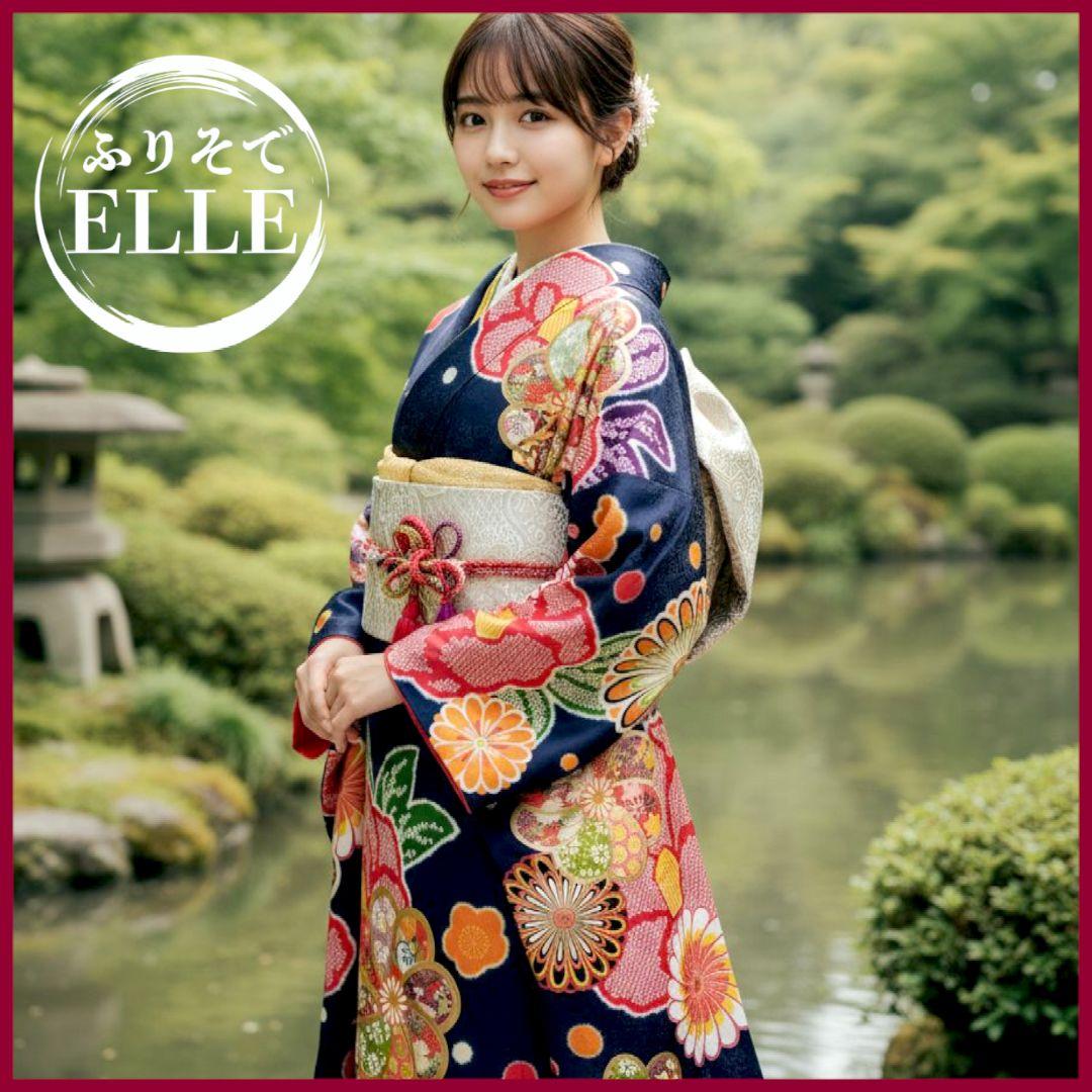 振袖フルセット(7点)・成人式・大輪花模様・金彩加工・宝尽くし・金駒