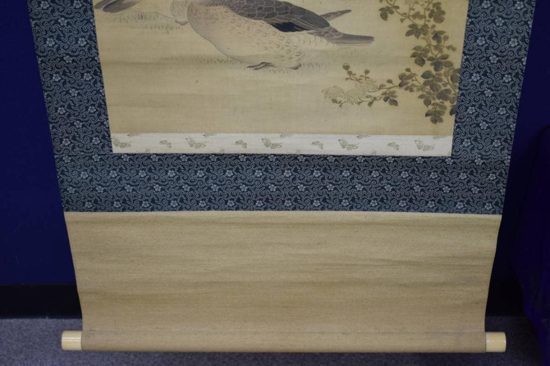 真作/松村景文/花鳥図/桃鴛鴦翡翠図/桐極箱二重箱付/布袋屋掛軸HH-493