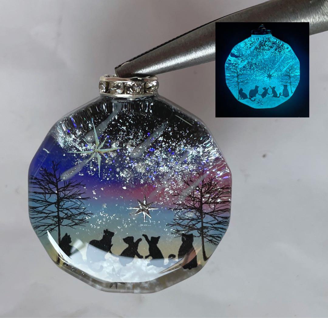 すずらん様専用/星降る夜の子猫達 蓄光 オルゴナイトキーホルダー