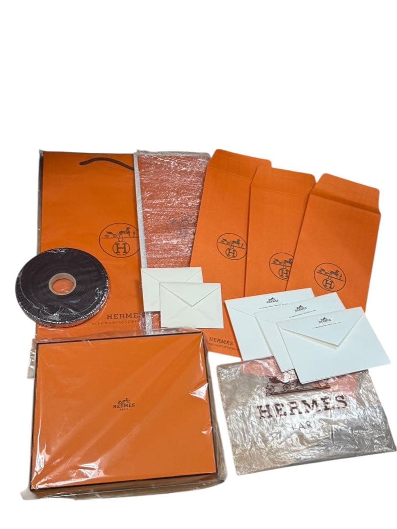 HERMES ショップ袋 封筒 リボン セット