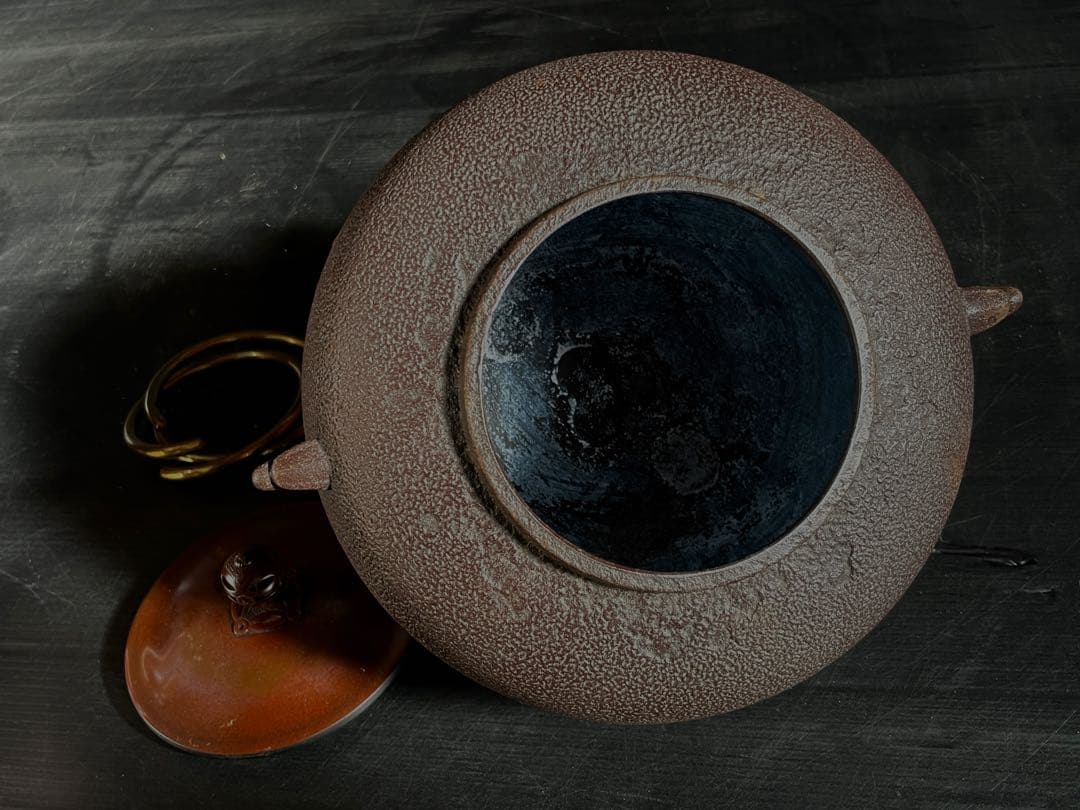 母」 唐銅鬼面風炉 梨地丸釜添 風炉釜 釜師 敬典 共箱 茶道具 (123あ