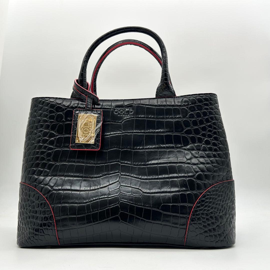 未使用　ココセリュックスゴールド　ショルダーバッグ　2way　クロコ型押し　A4