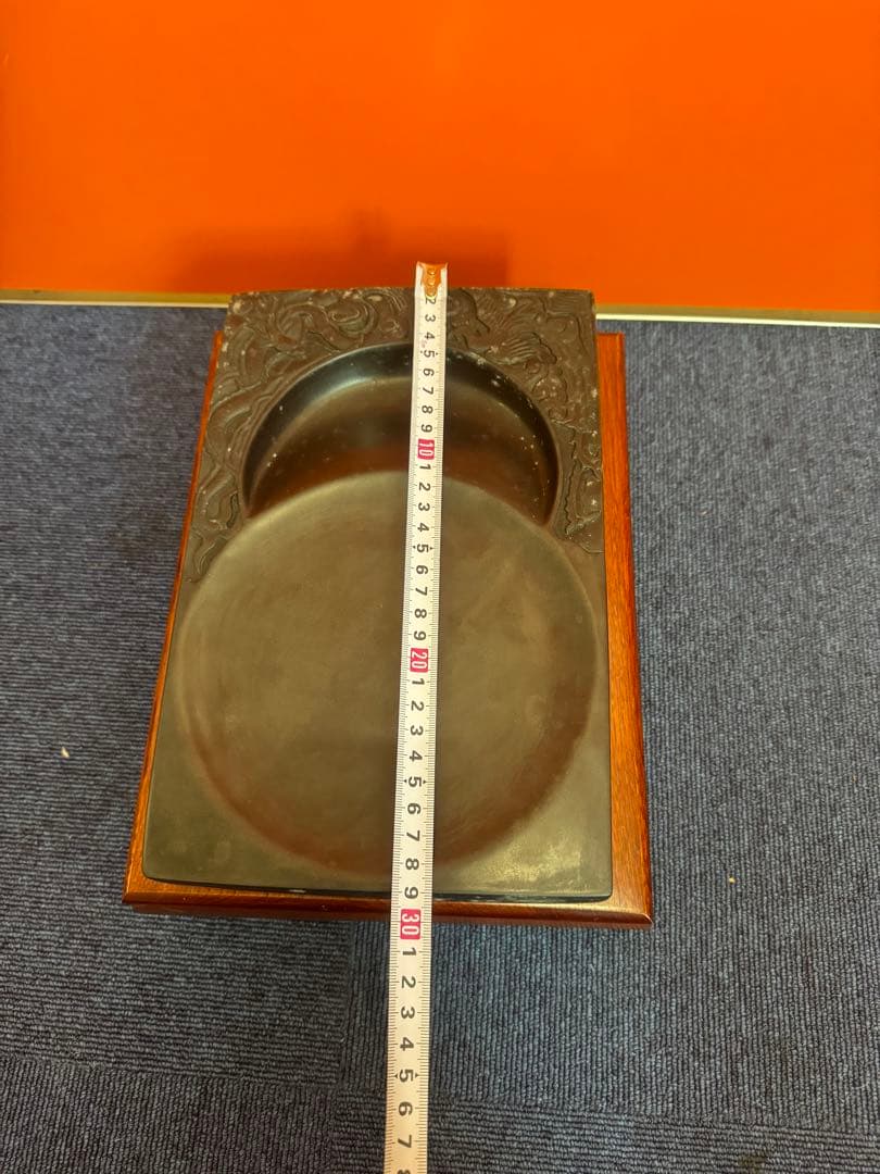 1964 中国骨董　雲龍鳳凰　満月　半月　硯　書道具　時代物