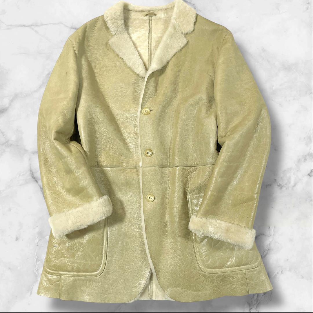 Krizia ムートンジャケット ベージュ イエロー サイズ50 XL相当