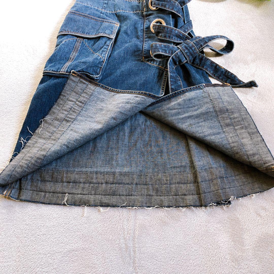 希少 sacai デニムスカート レースアップ カットオフ ミモレ丈 インディゴ