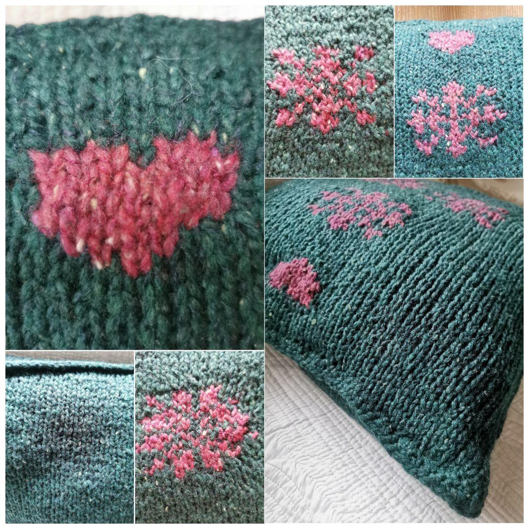 ヴィンテージドイツ メリノツィードニット棒針手編みハート＆蜂柄 中綿