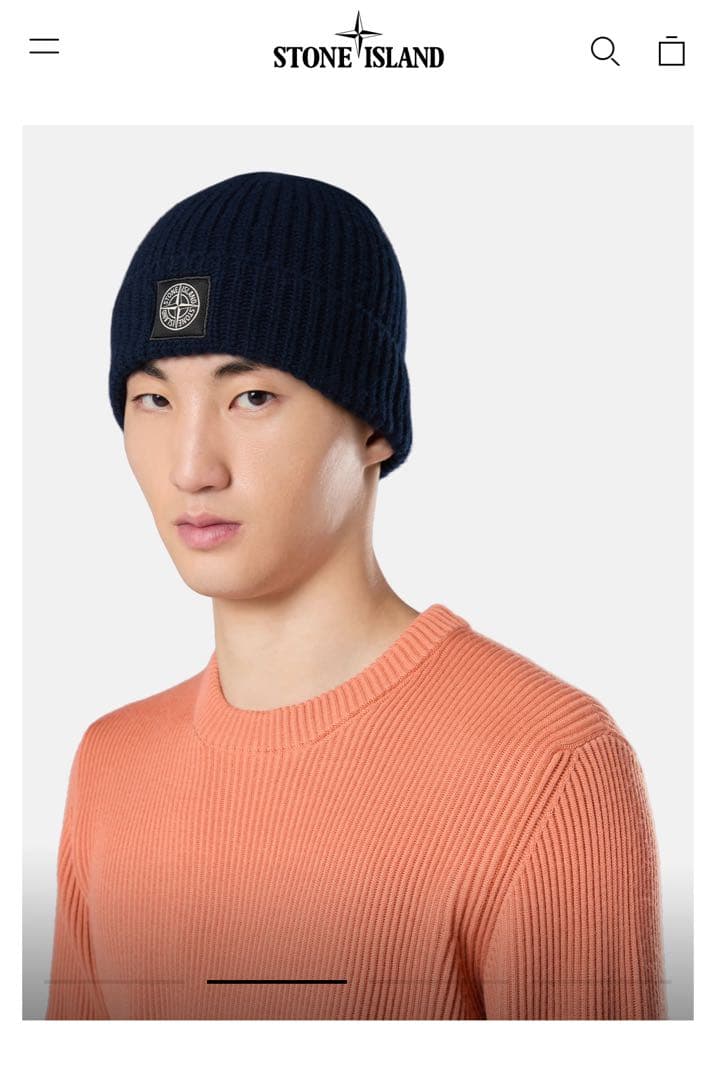 男女兼用【STONE ISLAND】ウール ロゴ ビーニー ニット帽 紺 ストーン