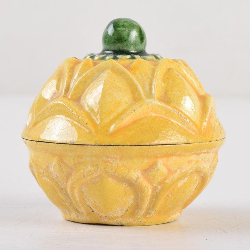 茶道具 永楽善五郎作 黄交趾 蕗の薹（フキノトウ）香合 共箱 C 9217