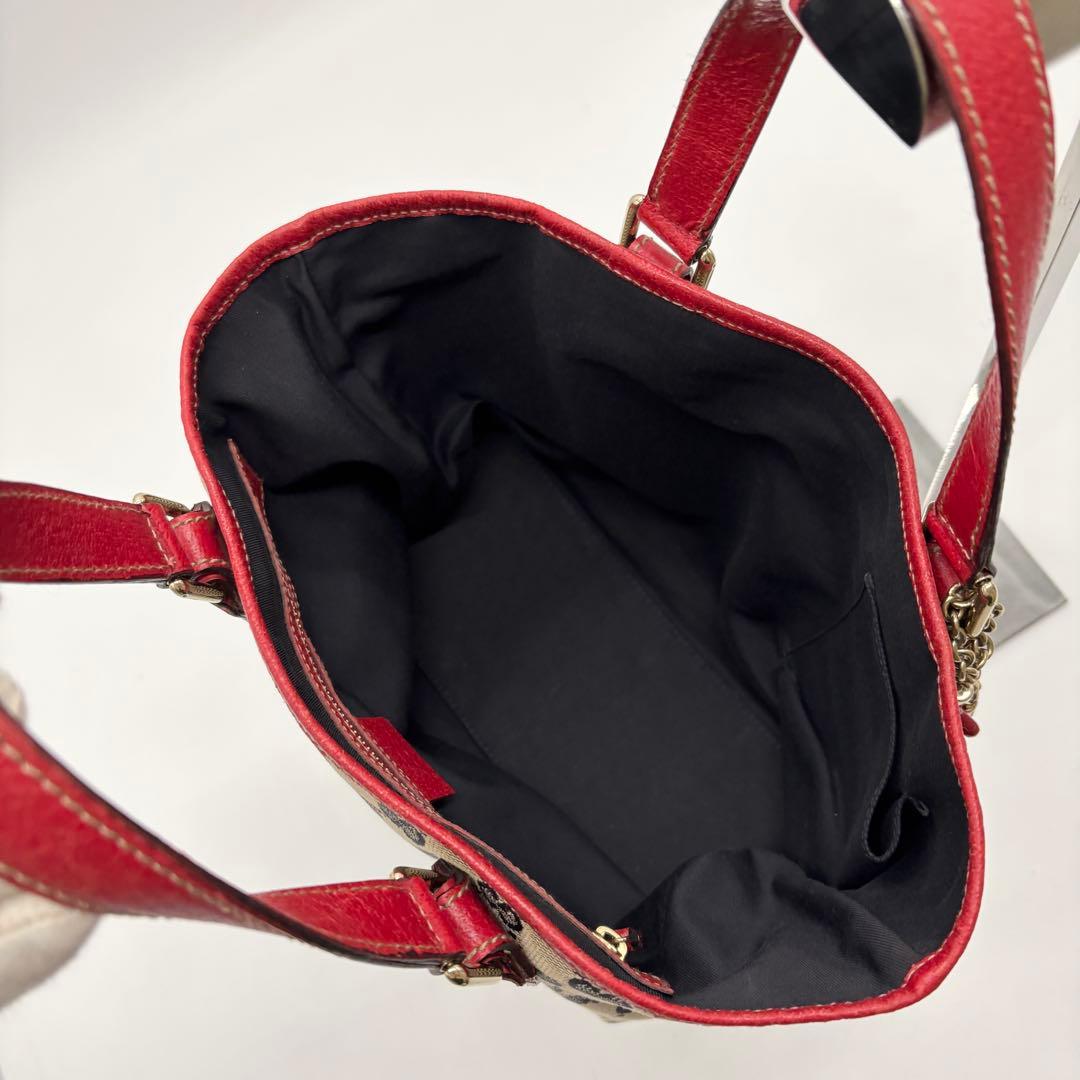 美品 ✨ グッチ ミニトートバッグ GG柄 シェリーライン キャンバス 赤