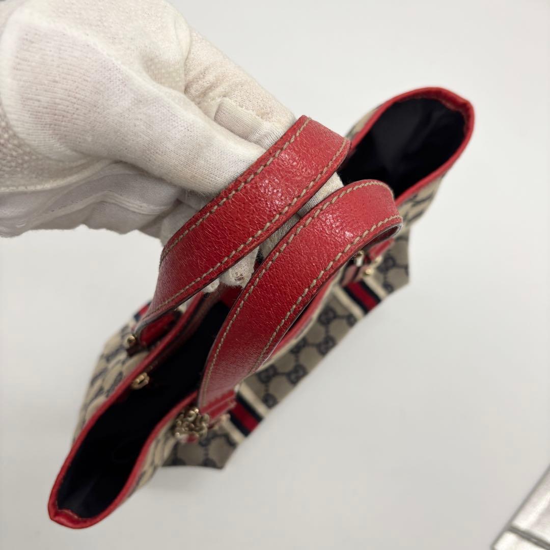 美品 ✨ グッチ ミニトートバッグ GG柄 シェリーライン キャンバス 赤