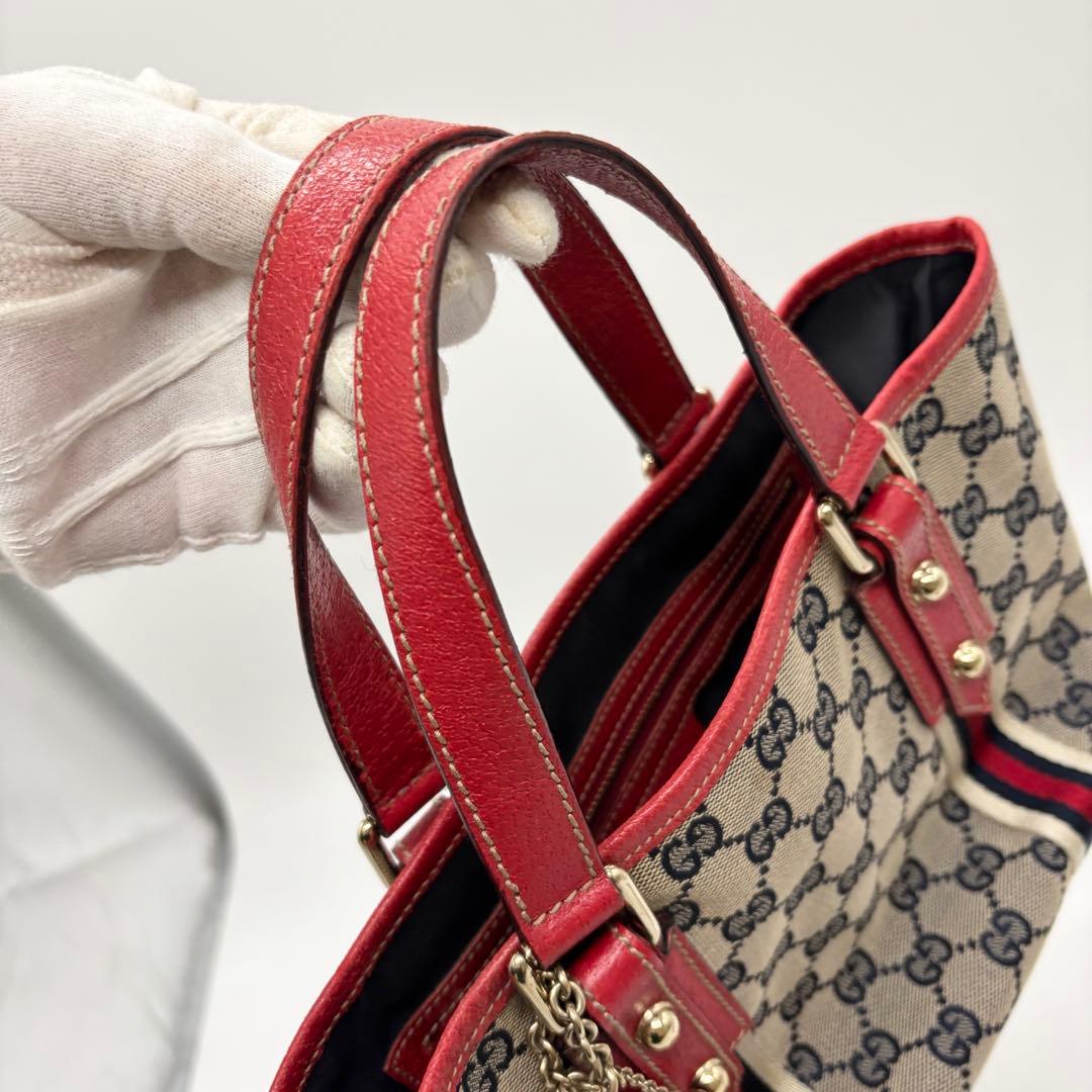 美品 ✨ グッチ ミニトートバッグ GG柄 シェリーライン キャンバス 赤