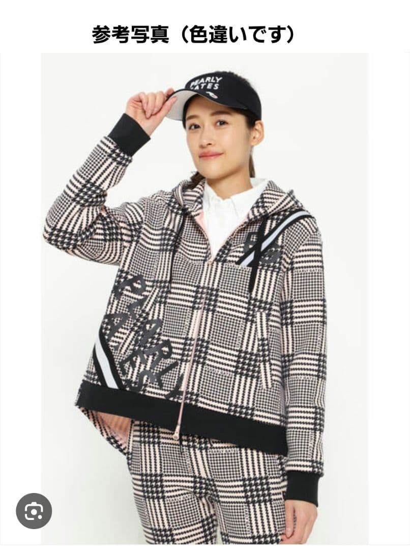 【美品】パーリーゲイツ　千鳥柄　パーカー　パンツ 上下セット チェック　白　黒