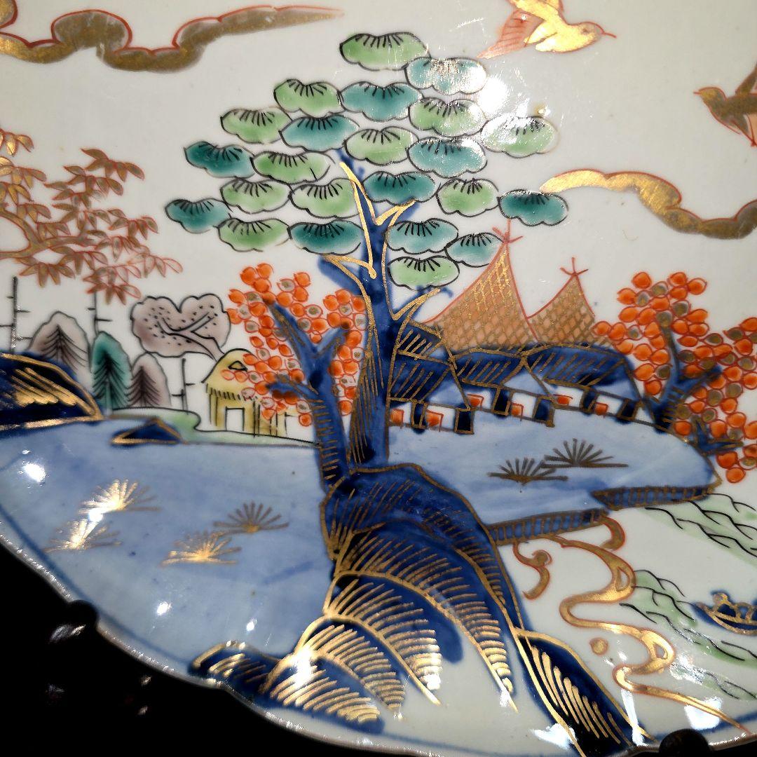 古伊万里 輪花皿 絵皿 朝日に金彩 鳥 山水図 深皿 - メルカリ
