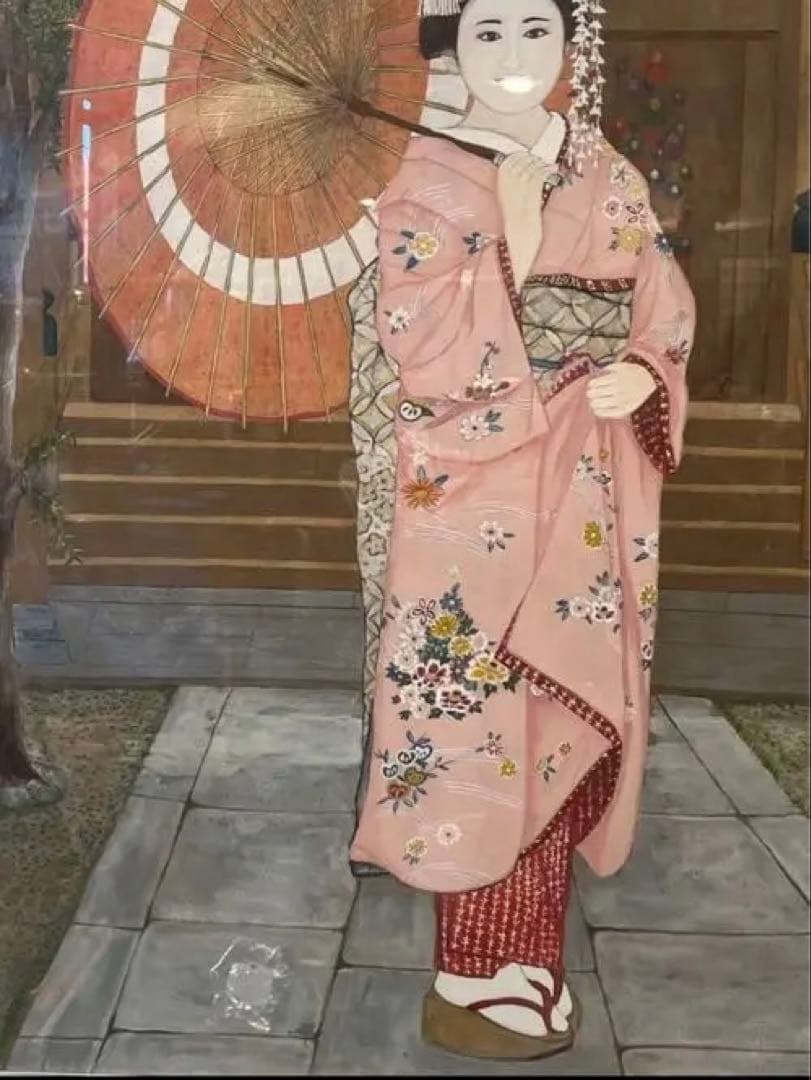 お買い得送料込み美品　超大作京都神社に舞子さん大型水彩画¥180000大幅値下げ