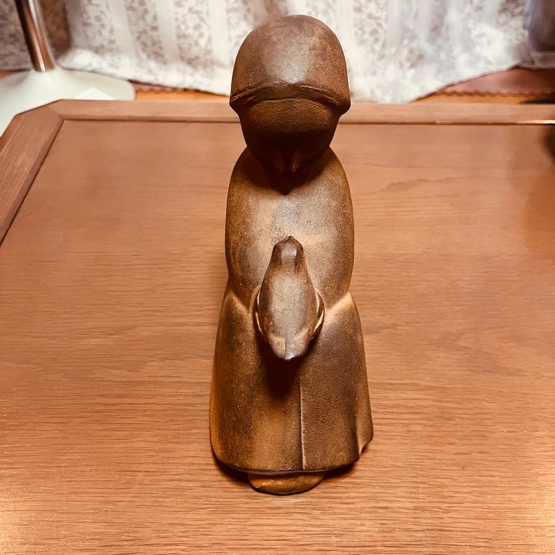山本正道 鳩と少女 彫刻 オブジェ 女の子 青銅 鉄 鳥 骨董品 ビンテージ