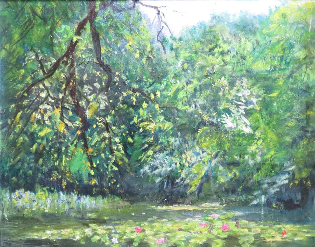 ◆   作者不明　「睡蓮」　油彩　F8号　◆