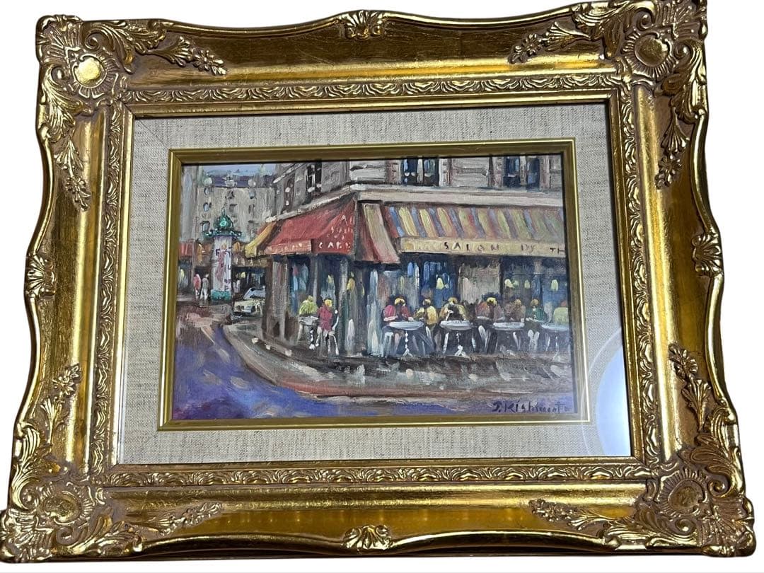 街角（パリ）油彩画 岸本喬夫　真筆保証