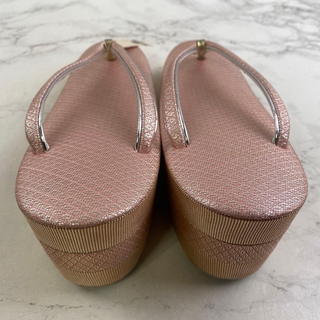 佐賀錦織 ピンク×銀 和柄 振袖 着物 和装用バッグ 草履23㎝ M 2点セット