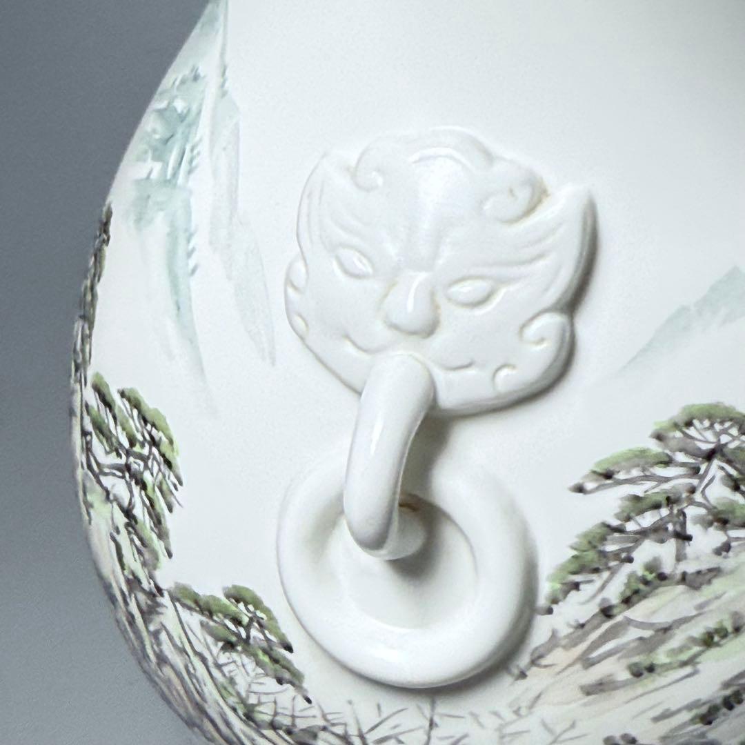 オールド深川製磁 山水図花瓶 銘有 昇然 高さ20.2cm インテリア