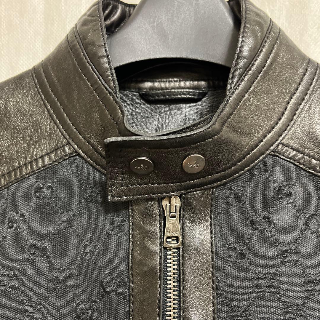 GUCCIブラックレザー 切り替え シングルライダースジャケット!