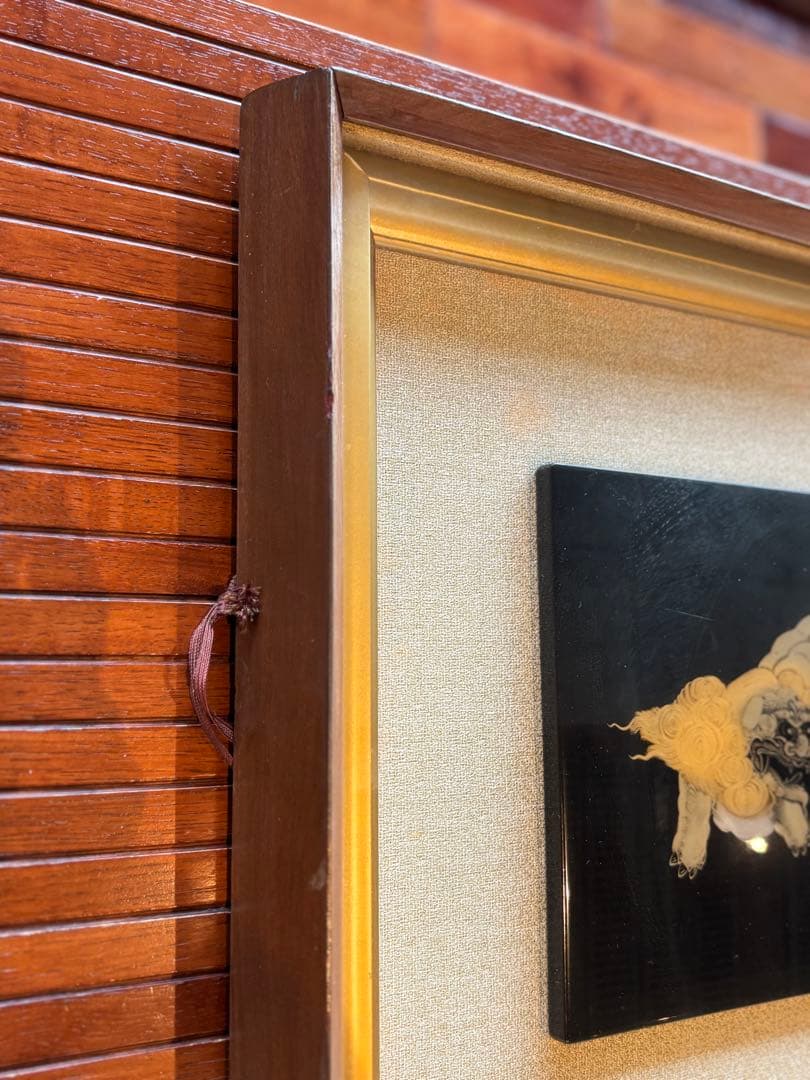 大人気　79cm 金彩 獅子　狛犬　縁起物 開運 福寿 額縁　輪島塗　沈金