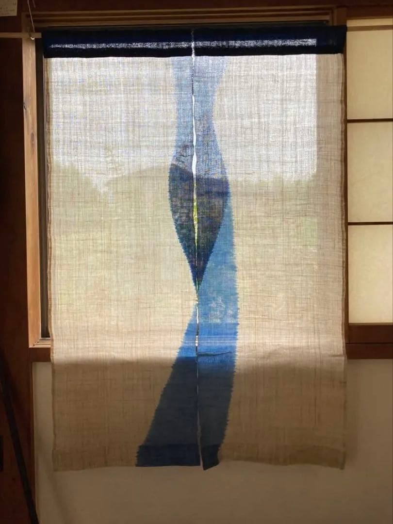 麻暖簾 のれん 手績み手織り 藍染 絞り染め 麻のれん 本藍染