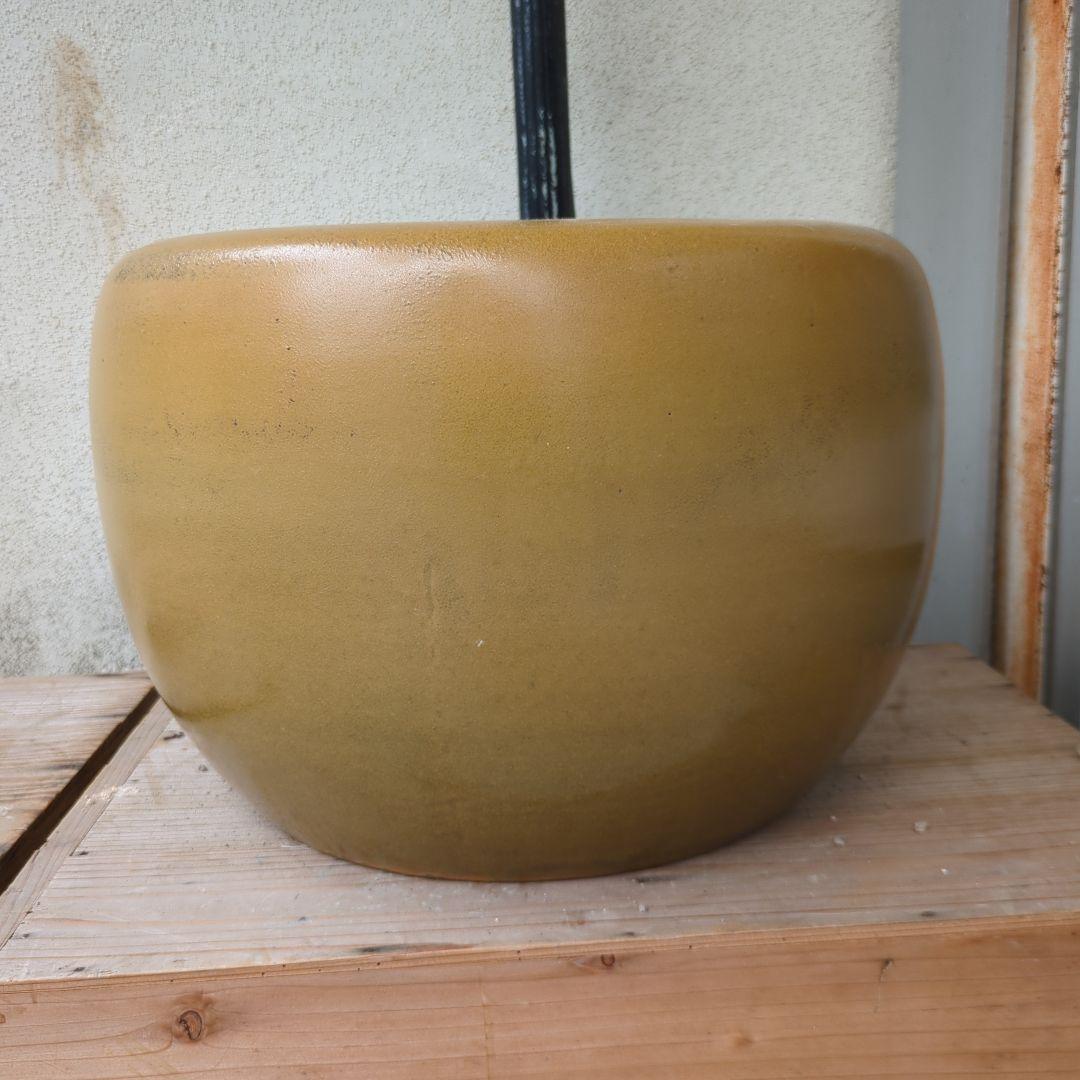 骨董 火鉢 黄土色 メダカ 金魚 睡蓮鉢 鉢カバー テーブル 水鉢 レトロ