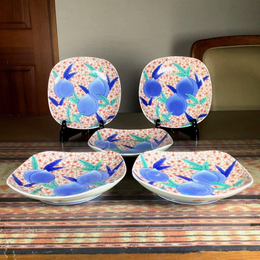 冬うー特価』 鍋島焼 其泉 桃 角皿 5枚 - メルカリ